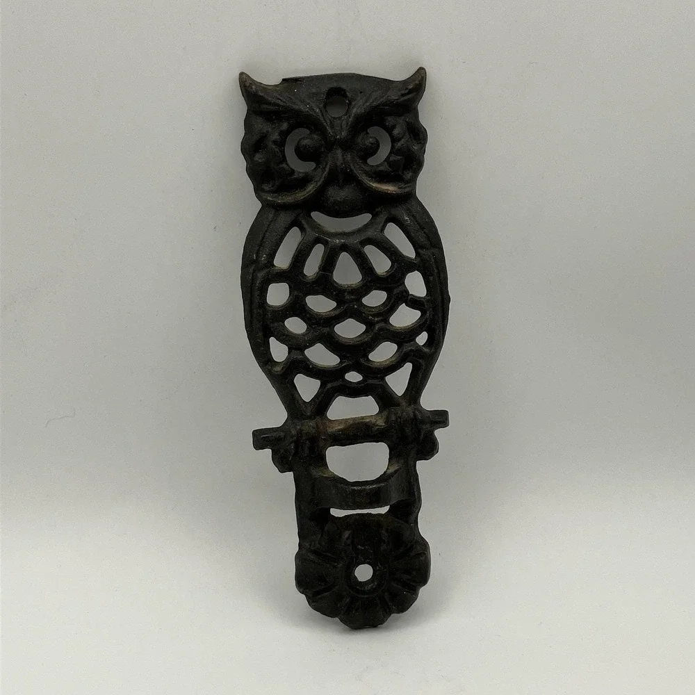 1960's Owl Cast Iron Swivel Hook Holder Only / Wall Mount / Black / No Hook